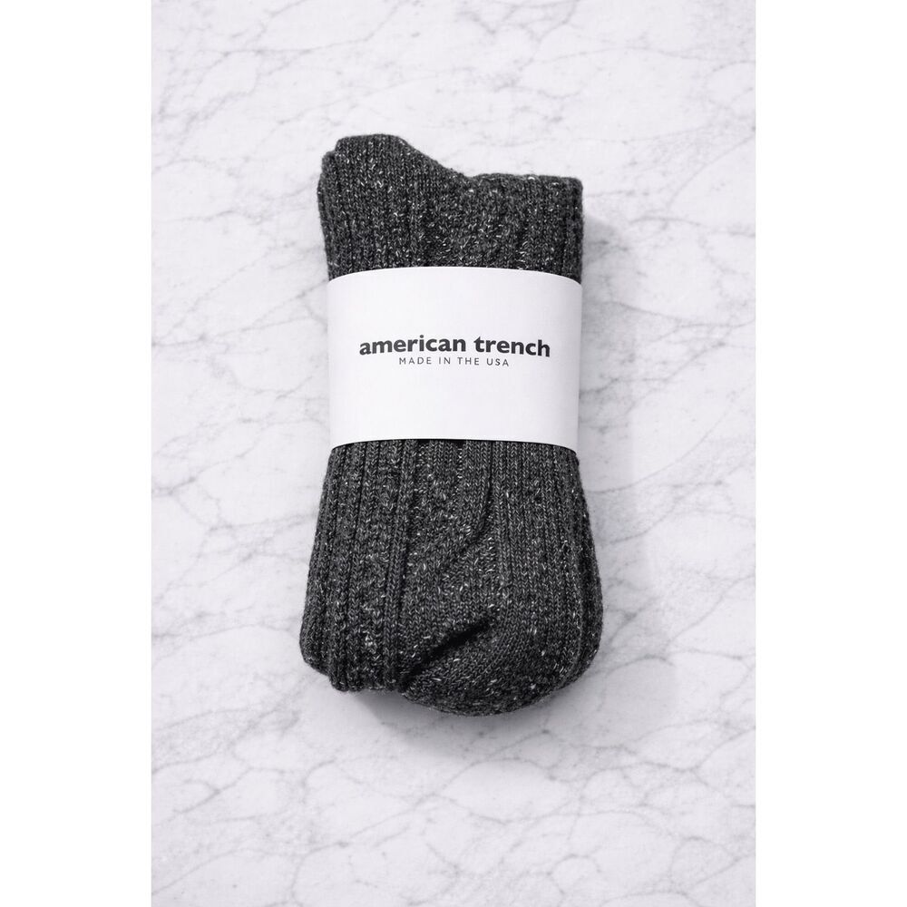 American Trench Premium Wool Silk Cable Knit Socks Charcoal Gray USA Women NWT